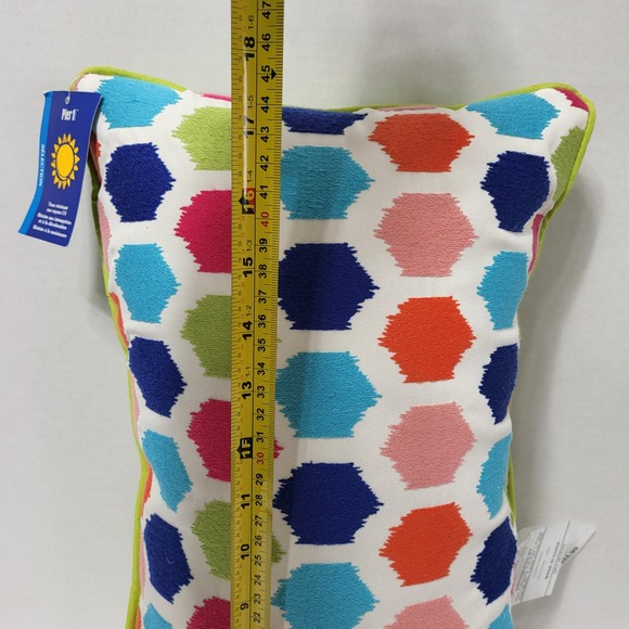 Pier 1 Selection Outdoor Lumbar Pillow Geometric Hexagon Lime Green Trim - Picture 6 of 7